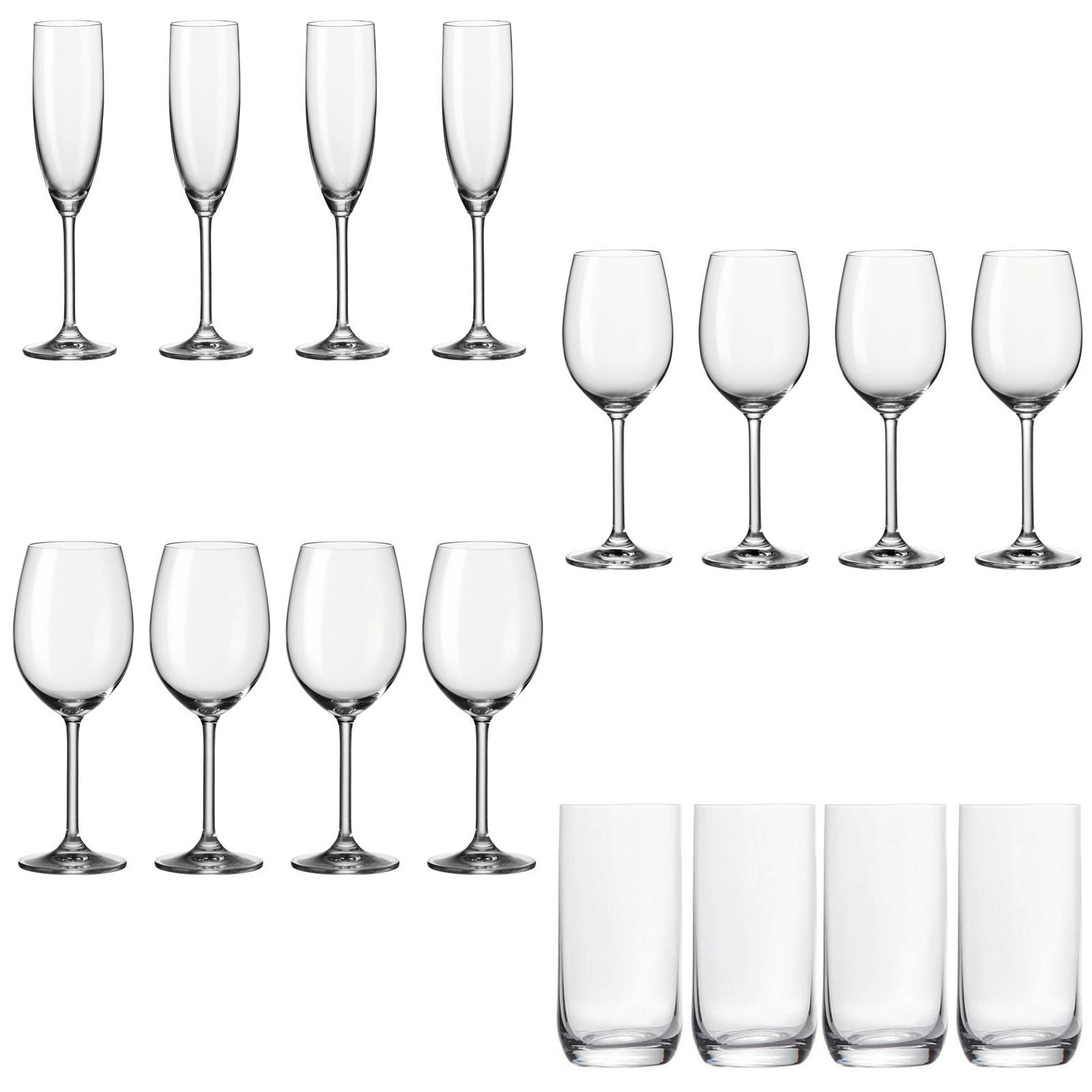 Leonardo Champagne, Red, White Wine & Tumbler Glasses DAILY 4 each - 16 Piece