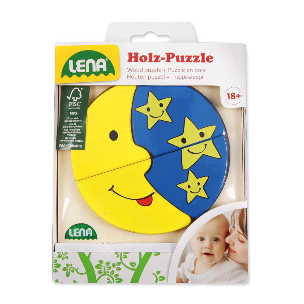 LENA Wooden Puzzle for Children 18 Months and Up: Happy Moon and Stars