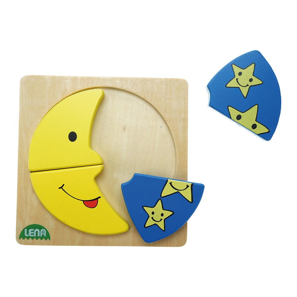 LENA Wooden Puzzle for Children 18 Months and Up: Happy Moon and Stars