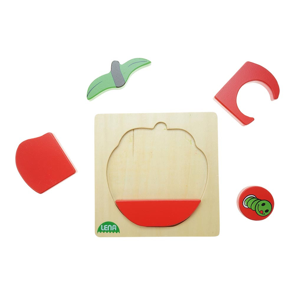 LENA Wooden Puzzle for Children 18 Months Up: Apple and Hungry Caterpillar