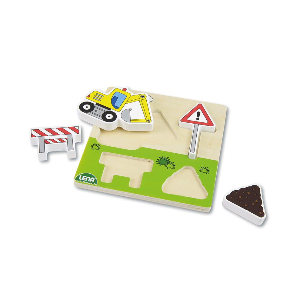 LENA Wooden Puzzle for Children 18 Months Up: Construction Site Excavator