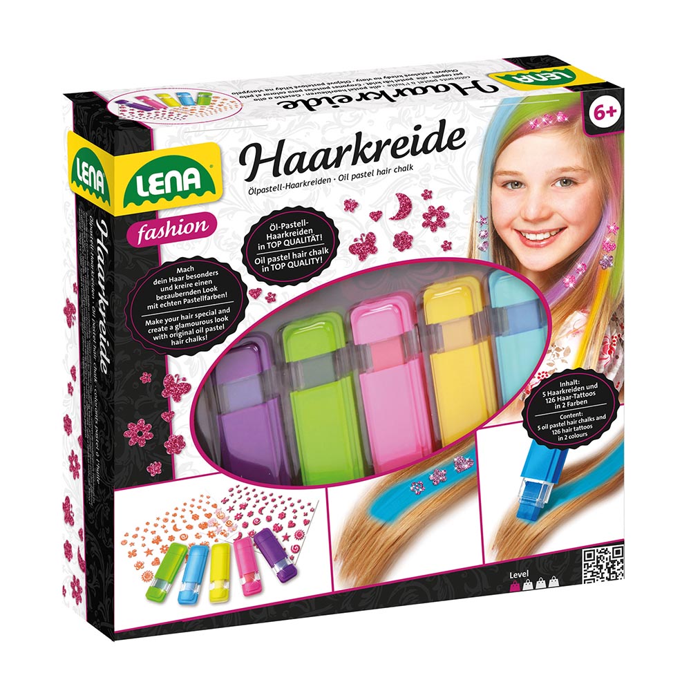 Lena Hair Colouring Chalk in 5 Colours plus Hair Tattoos for Fun Hair Art