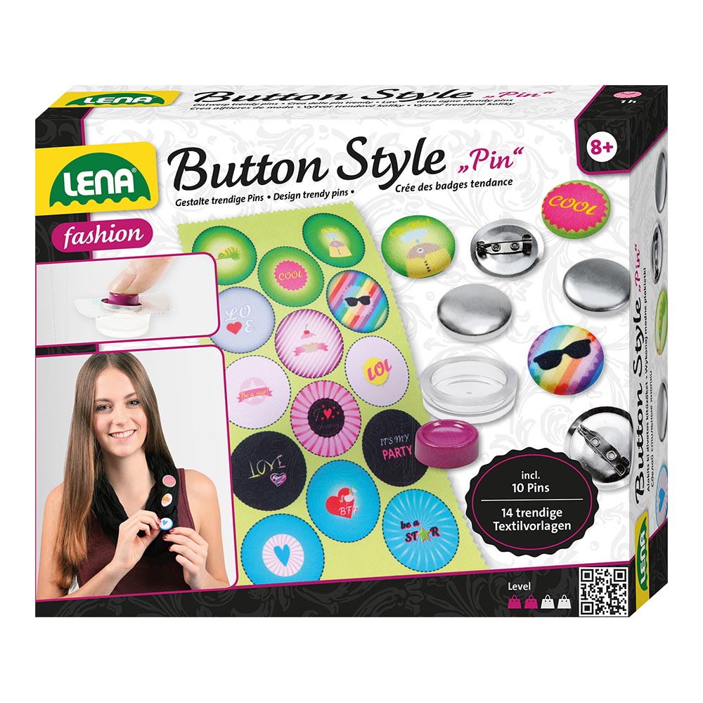 LENA Button Brooches: Arts & Crafts Make-Your-Own DIY Pins - Set of 10