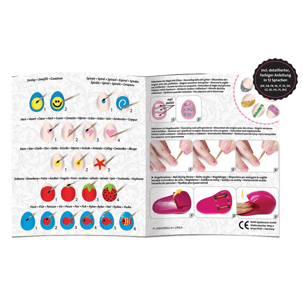 LENA Kids Nail Design Salon - Nails, Buffer, Beads, Design Stencil & Printer