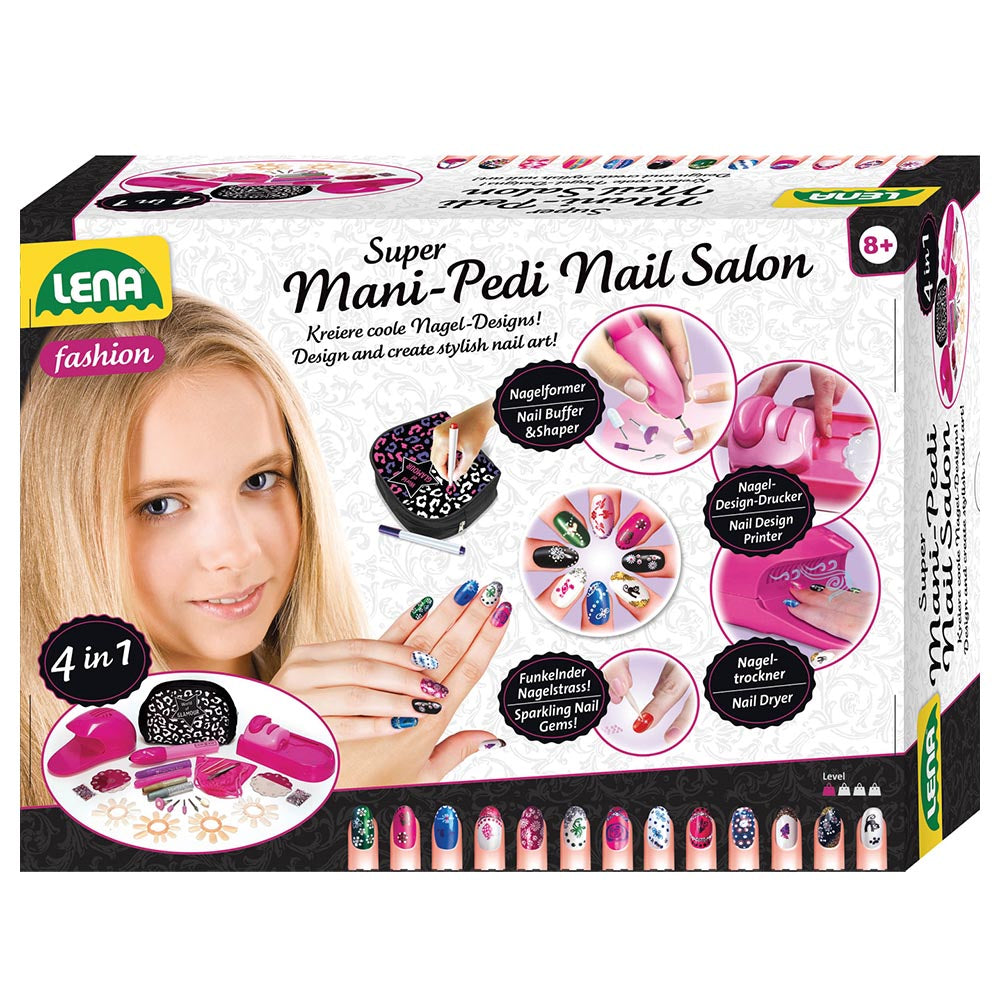 LENA Kids Nail Design Salon - Nails, Buffer, Beads, Design Stencil & Printer