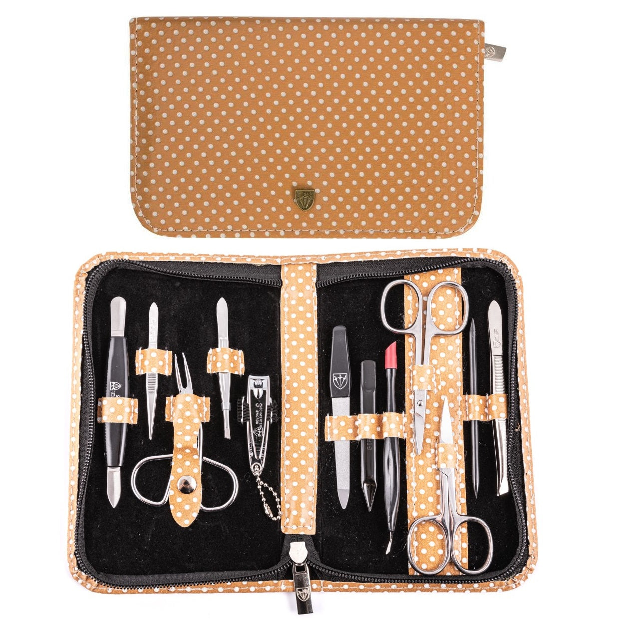 Kellermann Mani/Pedi Set in Beige Case with White Spots 5203MCN-SP 12 Piece