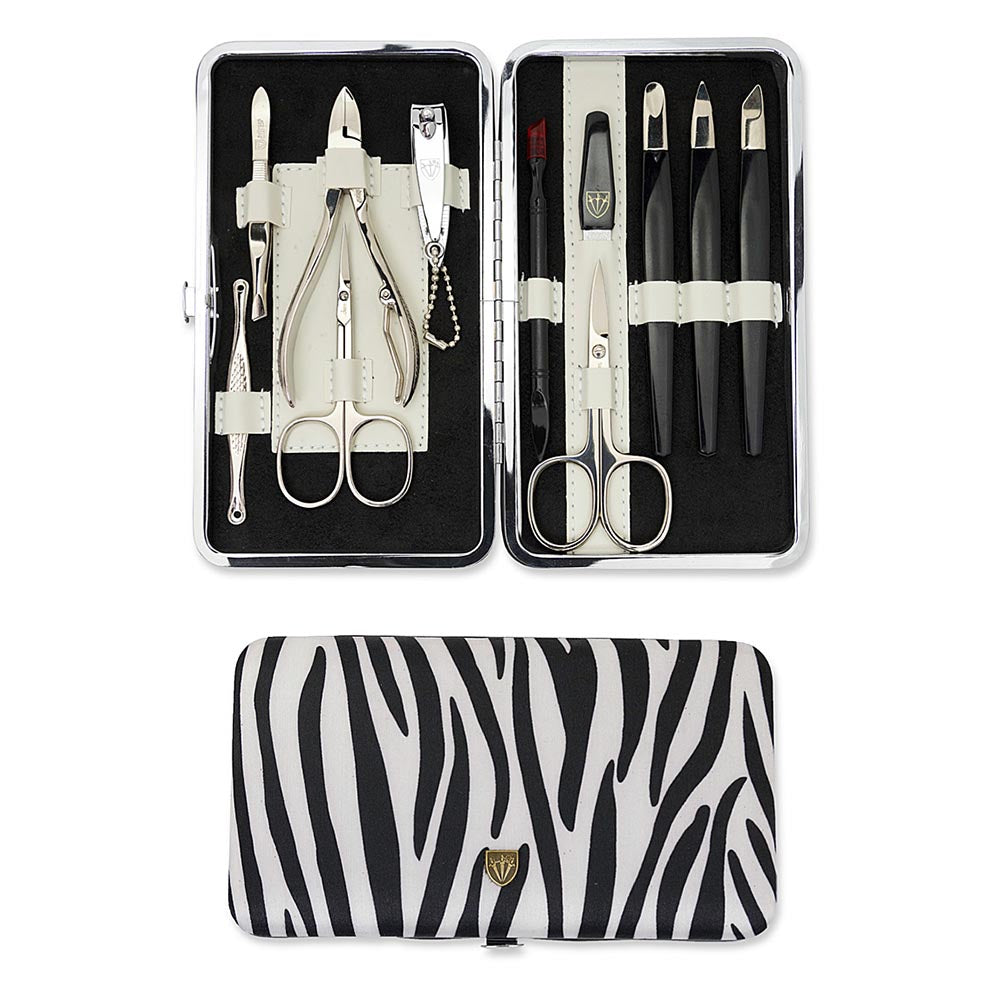 Kellermann Manicure Set Black/White Zebra, Fashion Material 11 Pieces