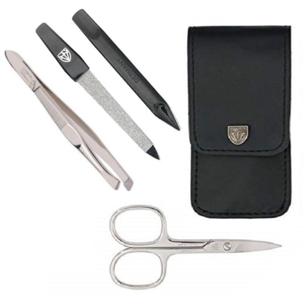 Kellermann 3 Swords Manicure & Pedicure Set: 4 Piece Set in Black Faux Leather Case 56777 MC N