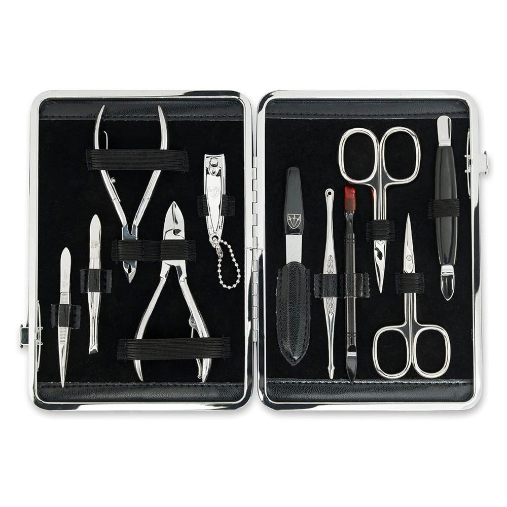 Kellermann 3 Swords Manicure Set: 11 Nail Tools in Black Faux Leather Case 58380 MC N