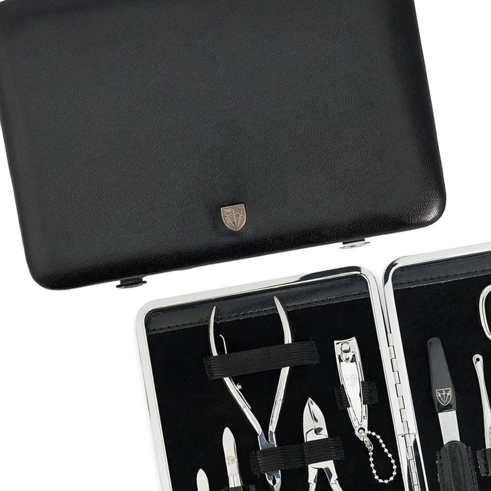 Kellermann 3 Swords Manicure Set: 11 Nail Tools in Black Faux Leather Case 58380 MC N