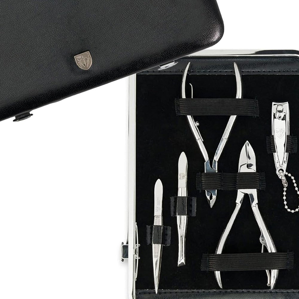 Kellermann 3 Swords Manicure Set: 11 Nail Tools in Black Faux Leather Case 58380 MC N