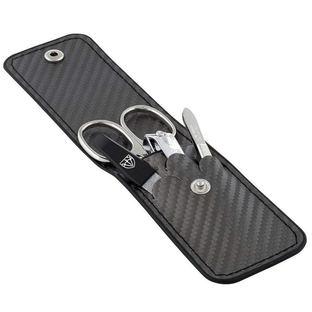 Kellermann 3 Swords Manicure Set: 4 Nail Tools in a Carbon Faux Leather Grey Case 66777 MC N