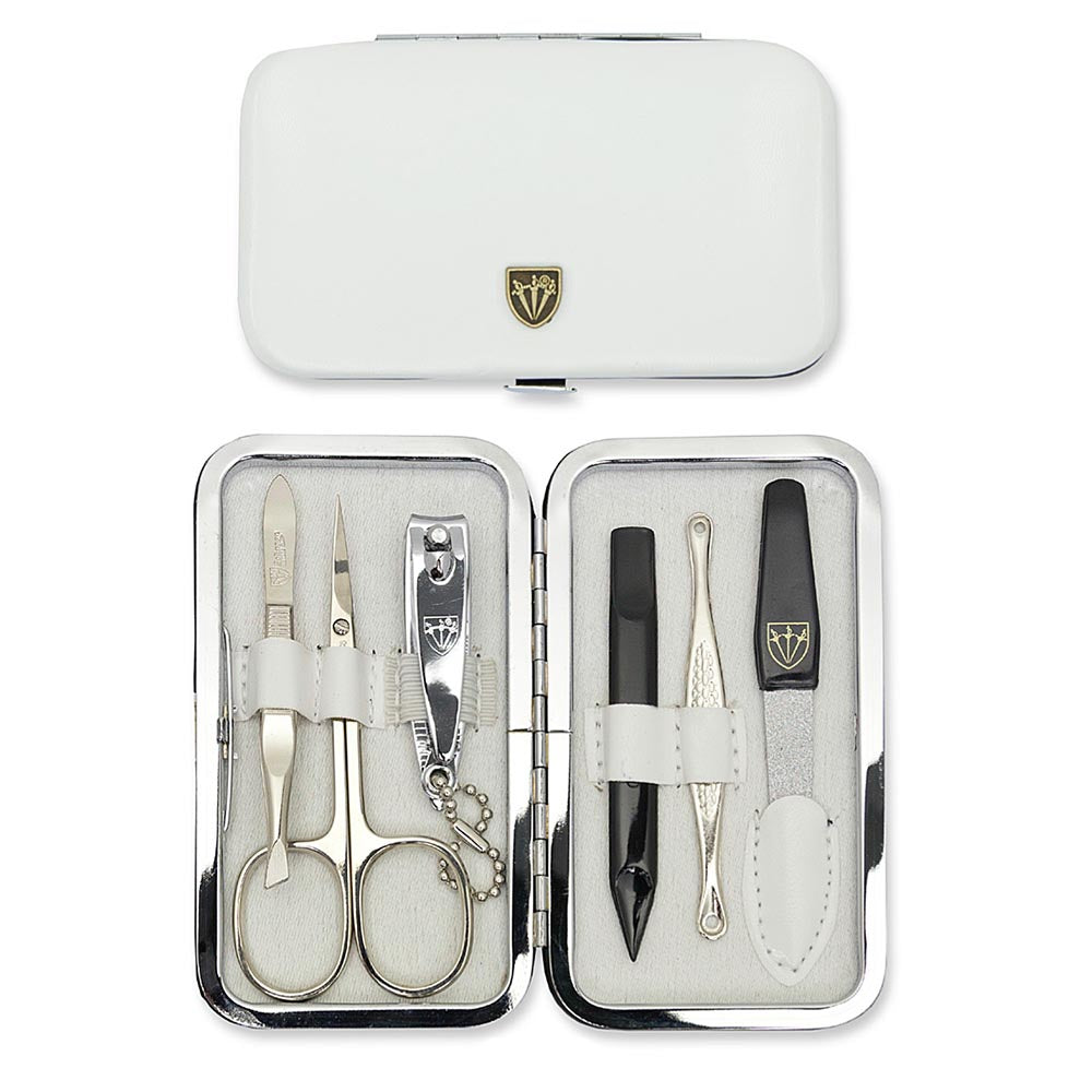 Kellermann 3 Swords Manicure Set: White Faux Leather Case 7847 MC N 6 Piece