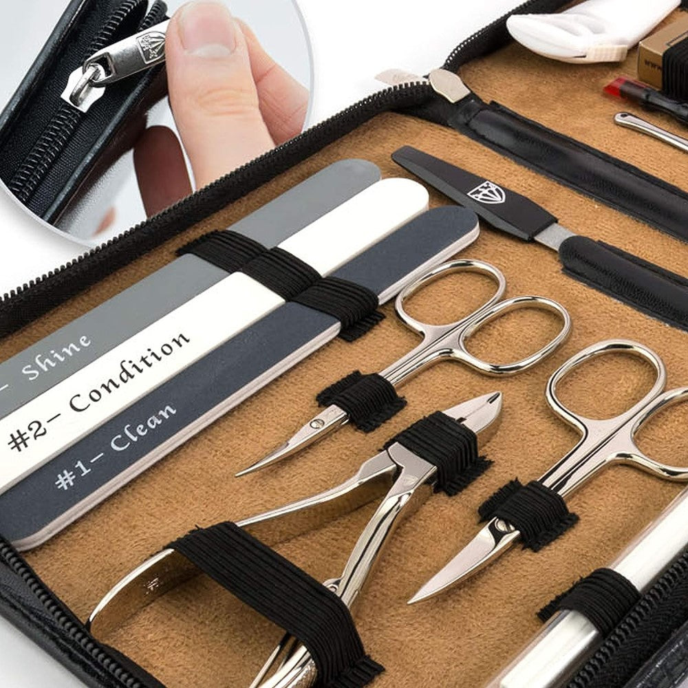 Kellermann 3 Swords Mani & Pedi Grooming Set: 18 Premium Quality Tools, Black Case 9310 PN