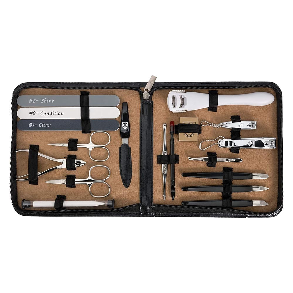 Kellermann 3 Swords Premium Mani & Pedi Grooming Set - (18 Piece) Black Case 9310 PN