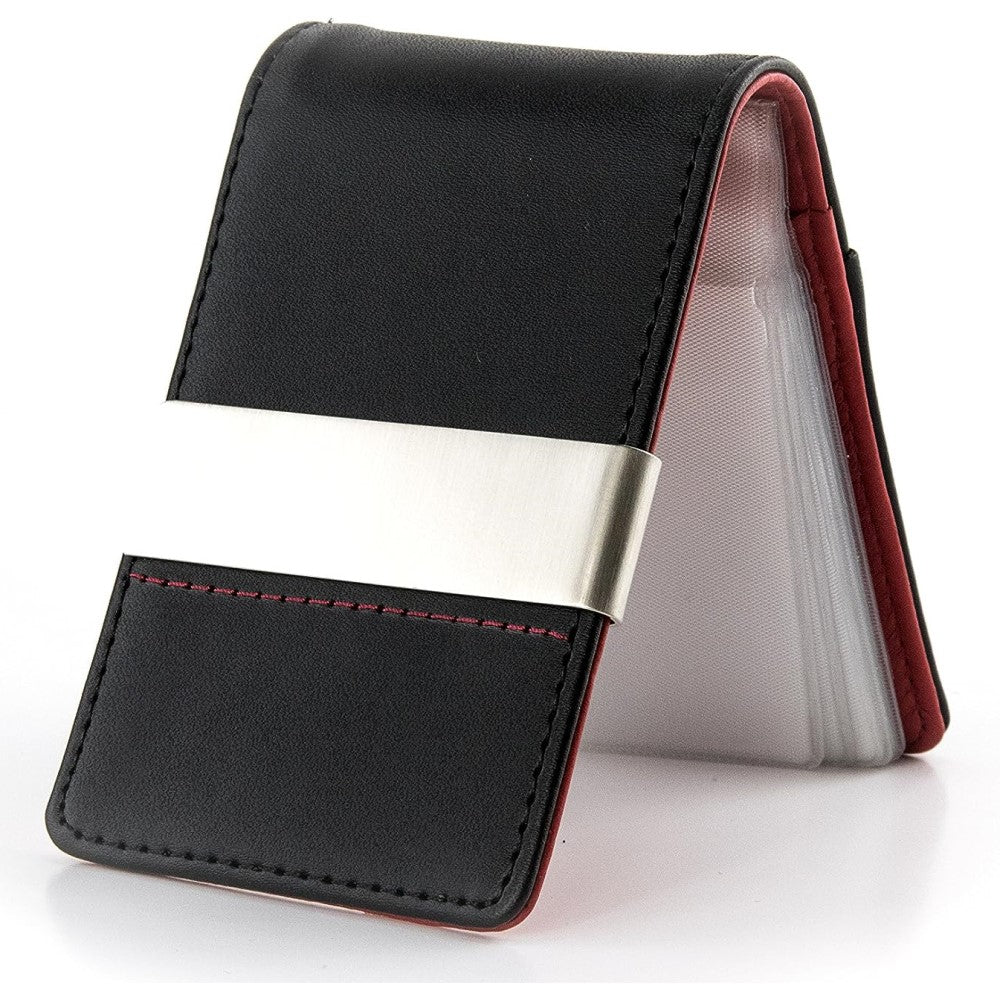 TROIKA Credit Card Case with Removeable PVC Insert & Money Clip: Black/Red