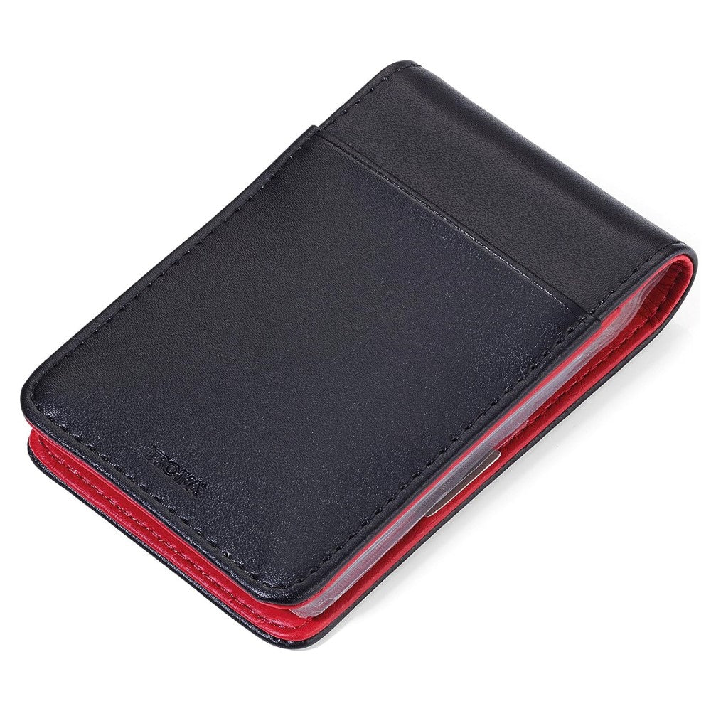 TROIKA Credit Card Case with Removeable PVC Insert & Money Clip: Black/Red