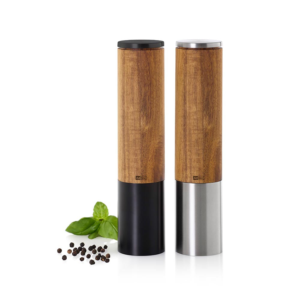 AdHoc Electric Salt or Pepper Grinder in Acacia Wood & Black Stainless Steel - eMill.5