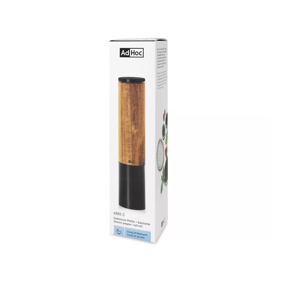 AdHoc Electric Salt or Pepper Grinder in Acacia Wood & Black Stainless Steel - eMill.5