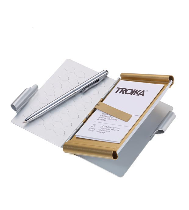 Troika Flip Note Metal Case For Cards/Cash With Notepad & Pen - Silver Scale