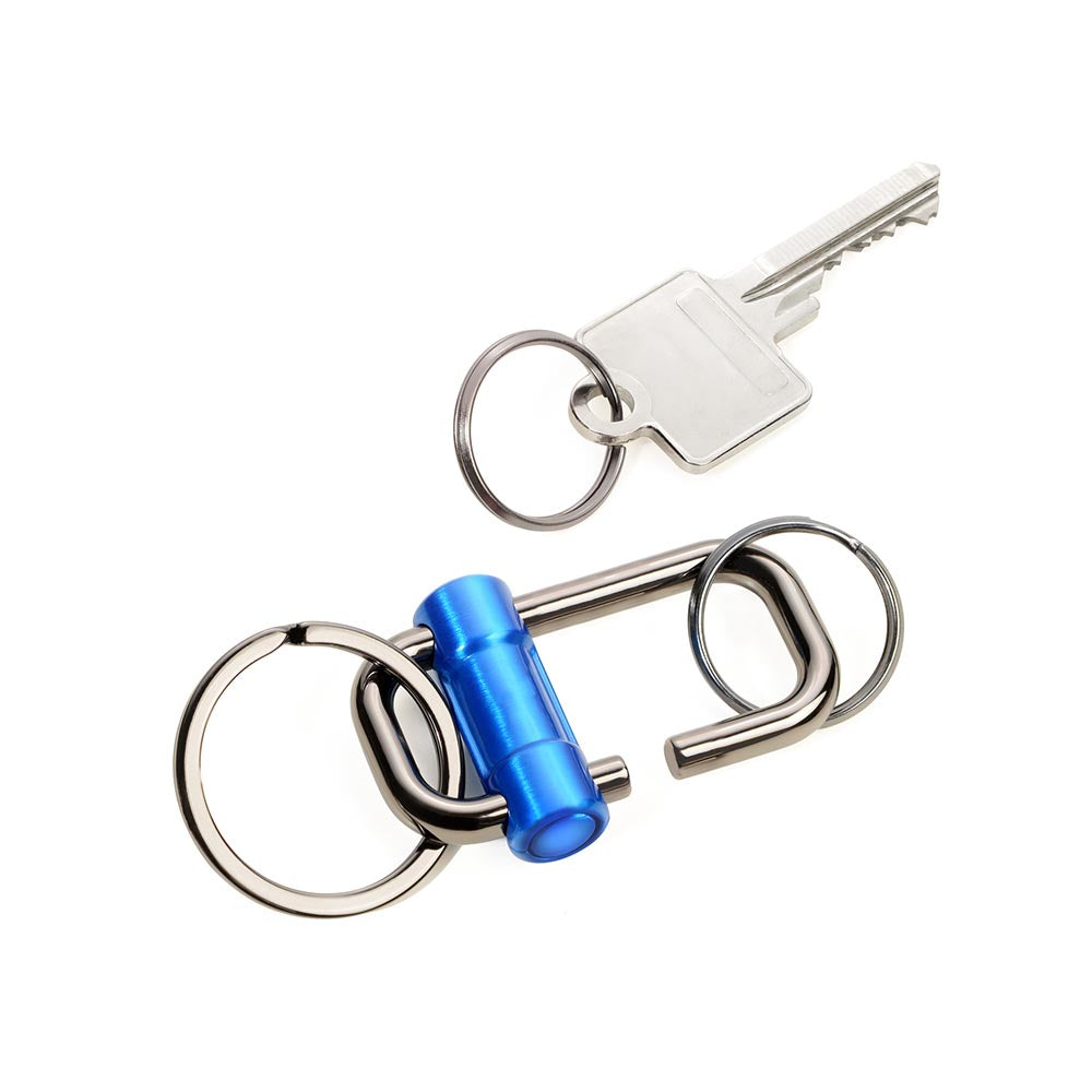 TROIKA Keyring with Quick-Release Slide Lock and 3 Rings - Blue