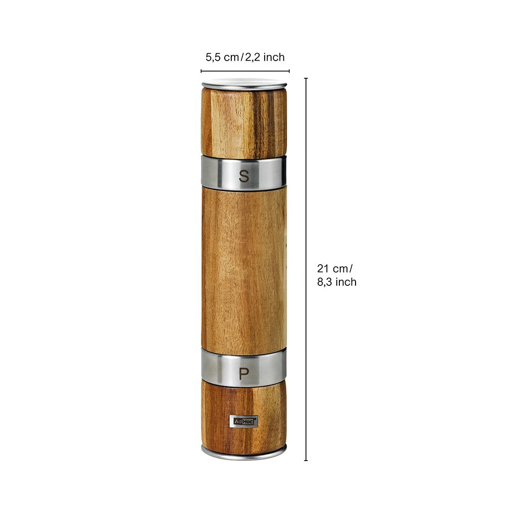 AdHoc 2in1 Salt & Pepper Grinder German Brand - Duomill Acacia Wood