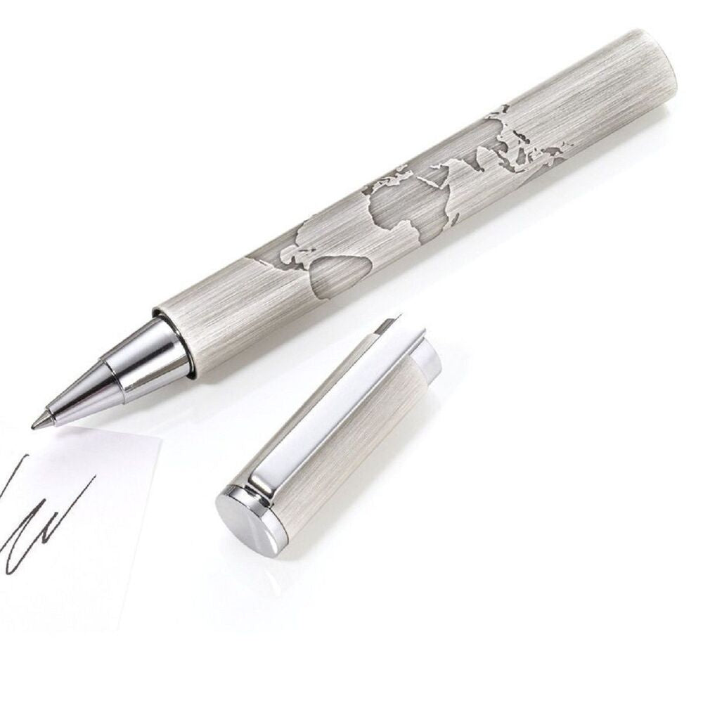 TROIKA Rollerball Pen and Pen Case Set - Embossed World In Your Hand