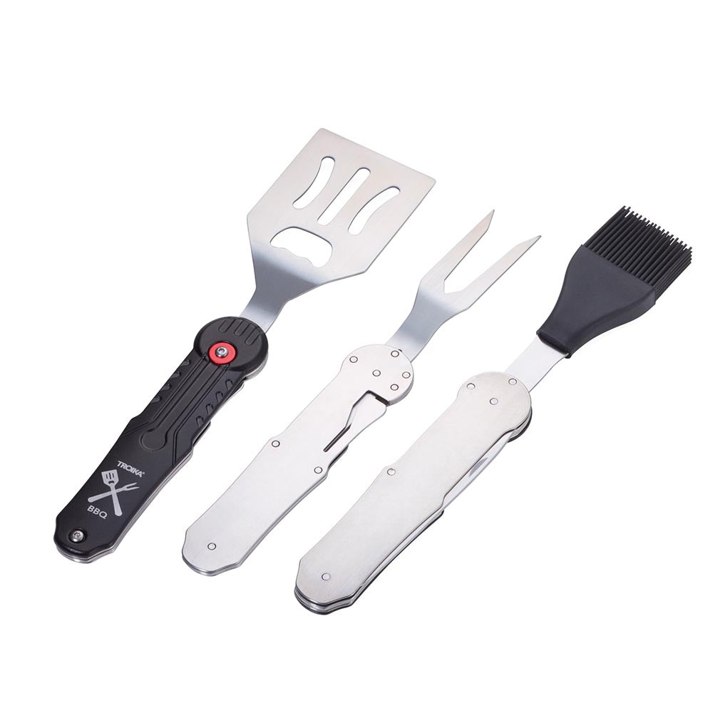 TROIKA Braai Multi-tool Fork, Brush and Knife - 3 Piece 5 Functions