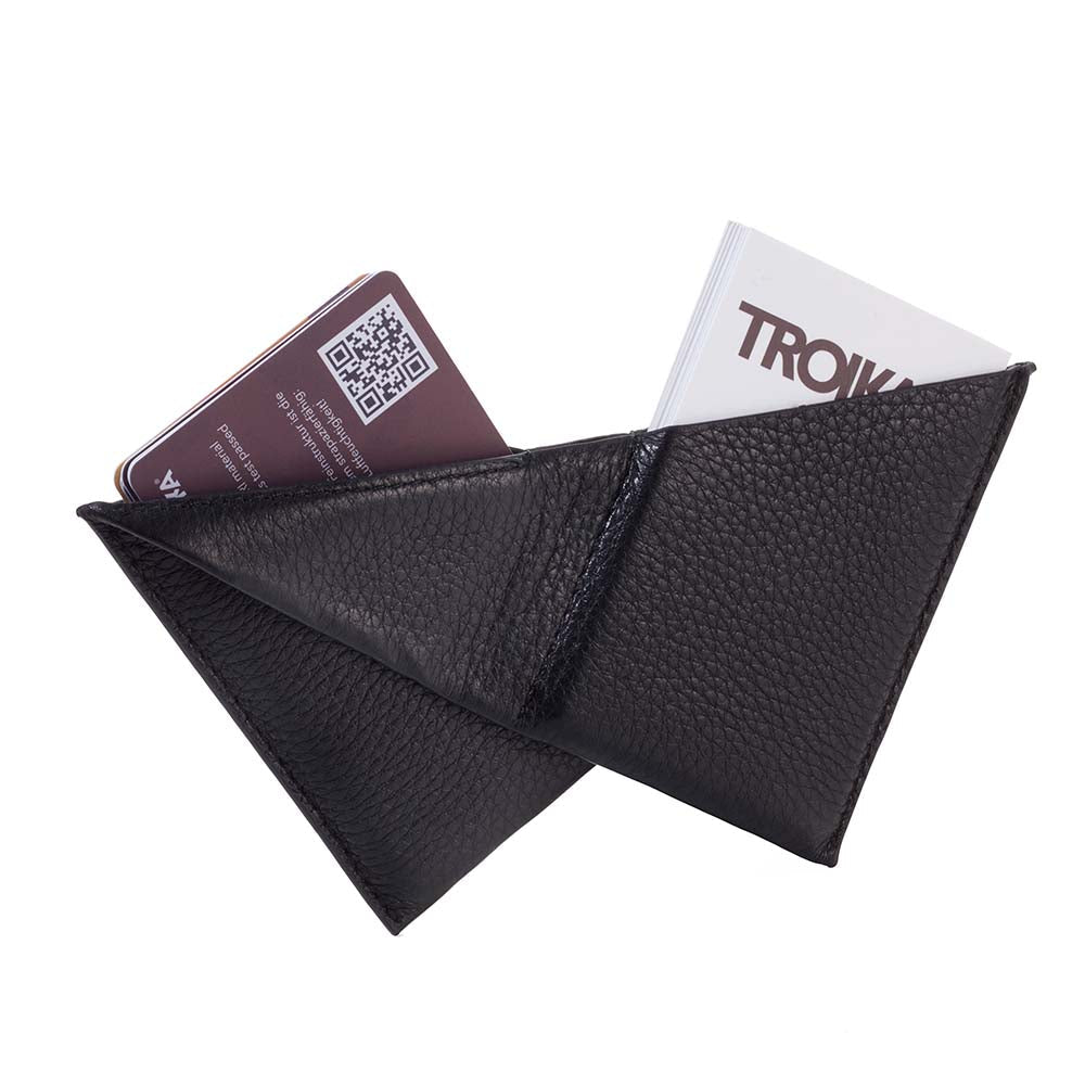 TROIKA Card Case in Genuine Leather with Fold Mechanism - Black