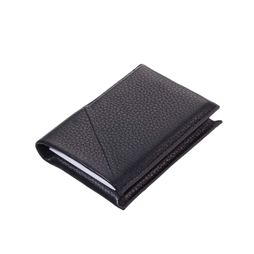 TROIKA Card Case in Genuine Leather with Fold Mechanism - Black