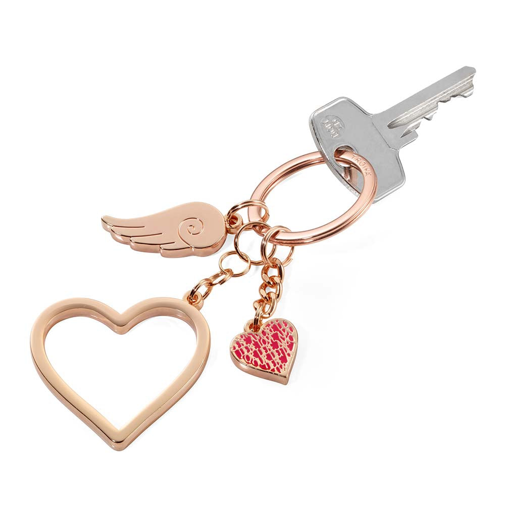 TROIKA Keyring with 3 charms LOVE IS IN THE AIR Rose Gold Colour