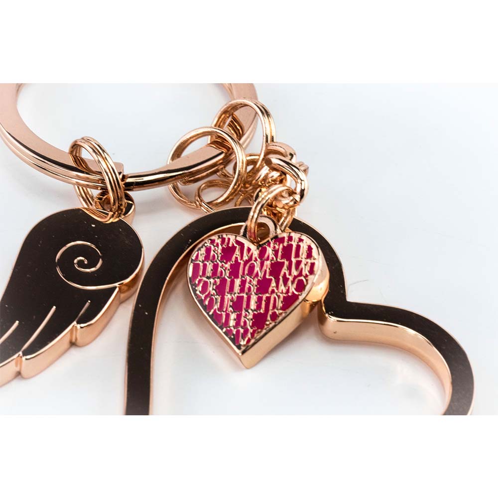 TROIKA Keyring with 3 charms LOVE IS IN THE AIR Rose Gold Colour