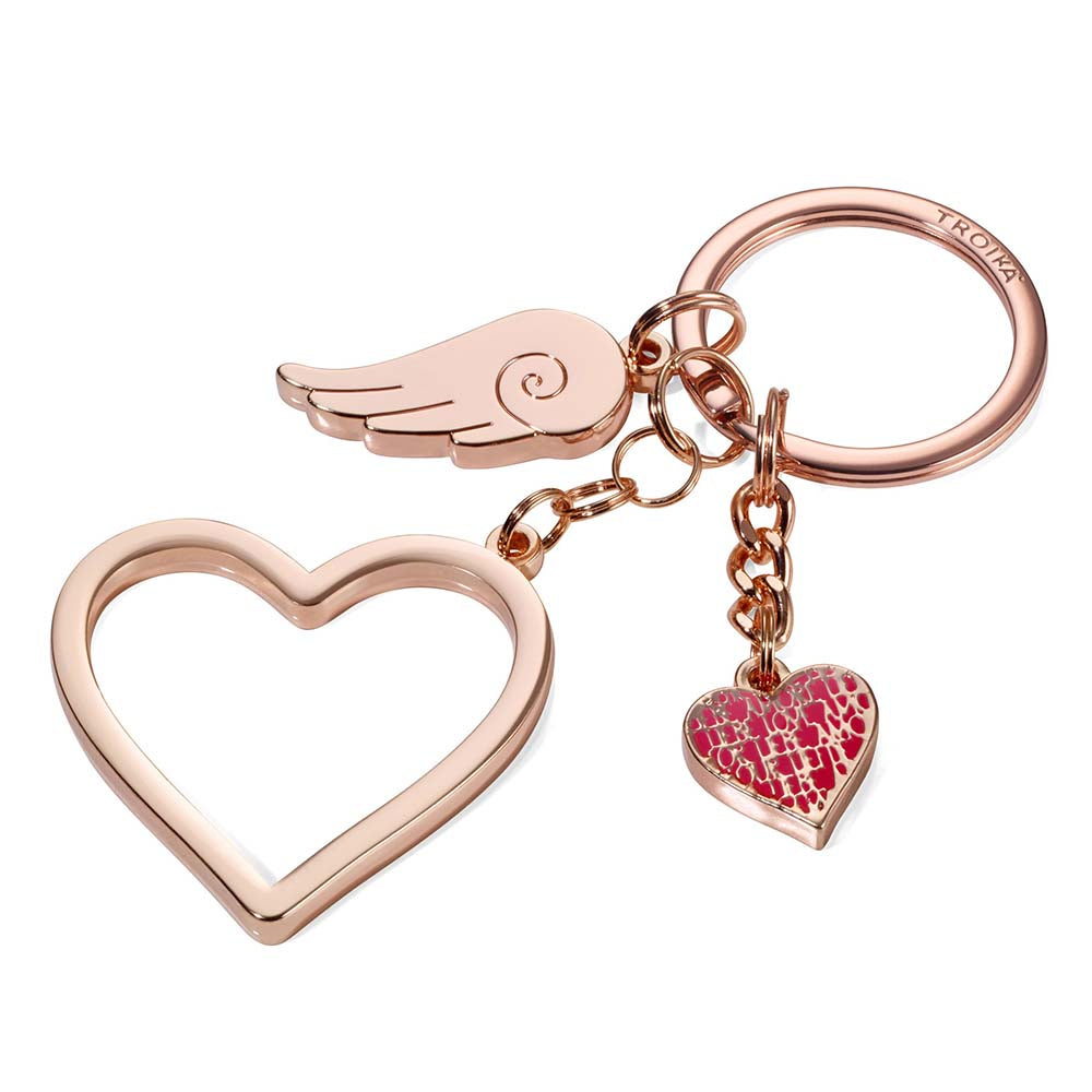 TROIKA Keyring with 3 charms LOVE IS IN THE AIR Rose Gold Colour