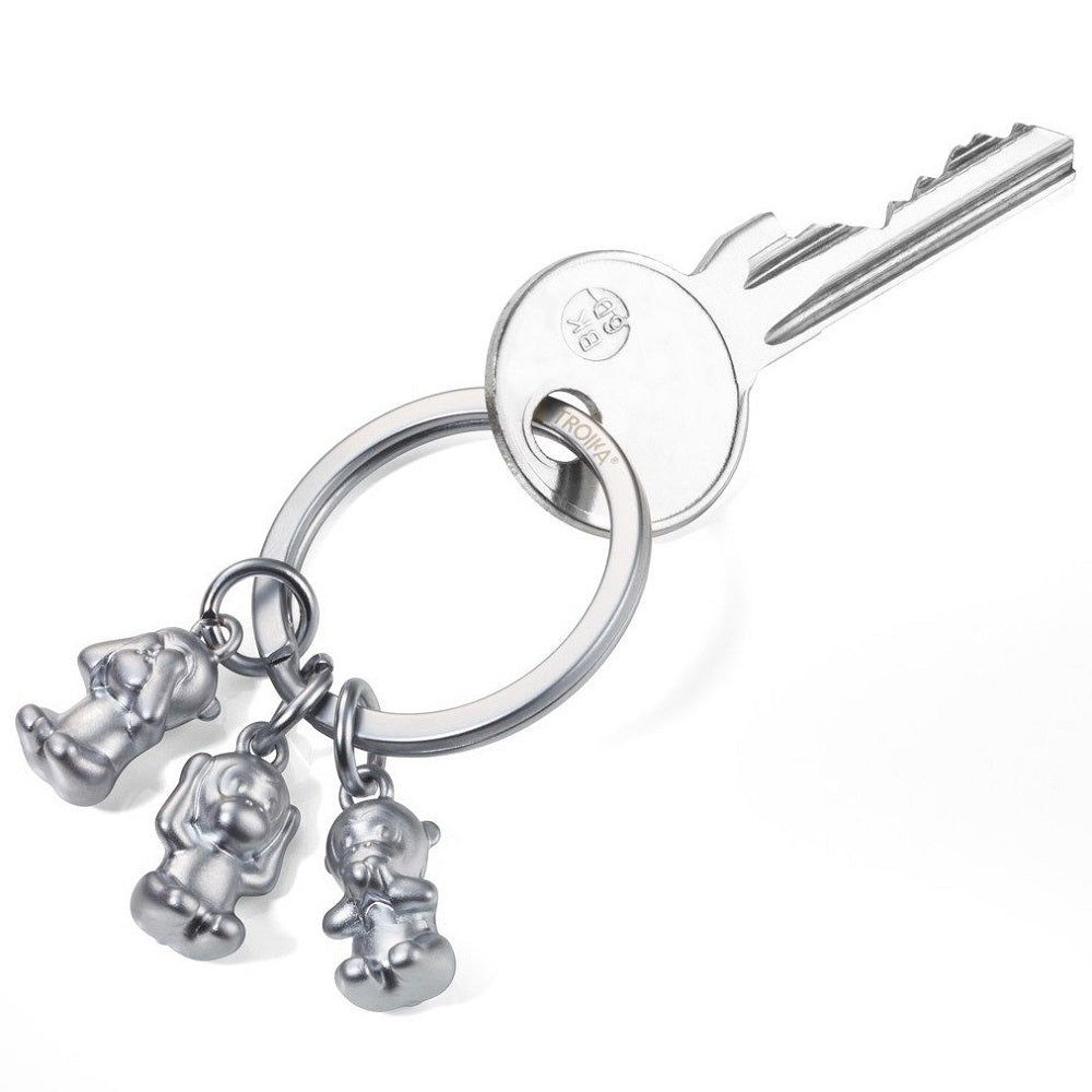 TROIKA Keyring THREE MONKEYS – Matt Silver Colour