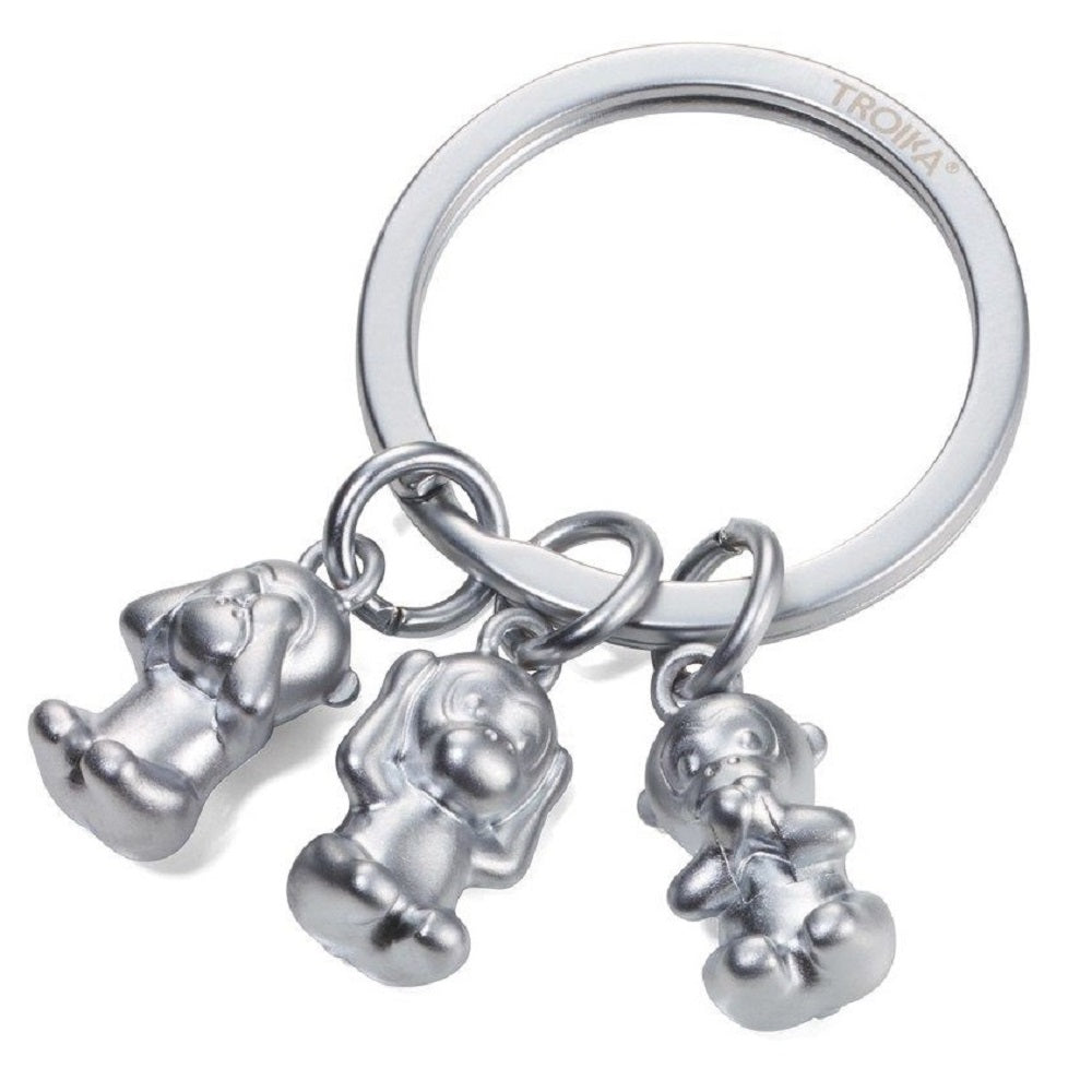 TROIKA Keyring THREE MONKEYS – Matt Silver Colour