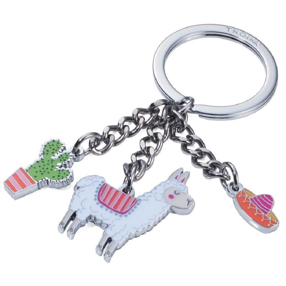 TROIKA Keyring ALPACA with 3 Charms - Llama Sombrero Cactus