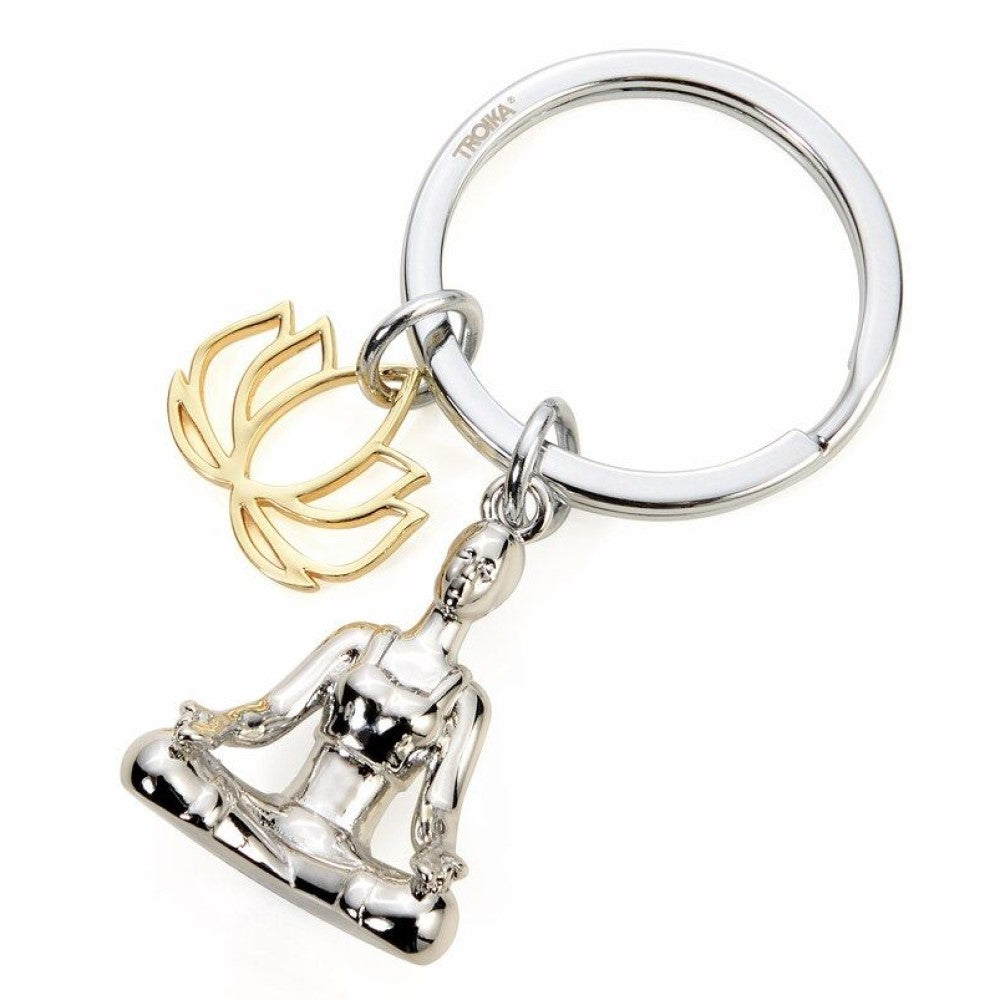 TROIKA Keyring with 2 Charms: YOGA Meditation Posture and Lotus Charms