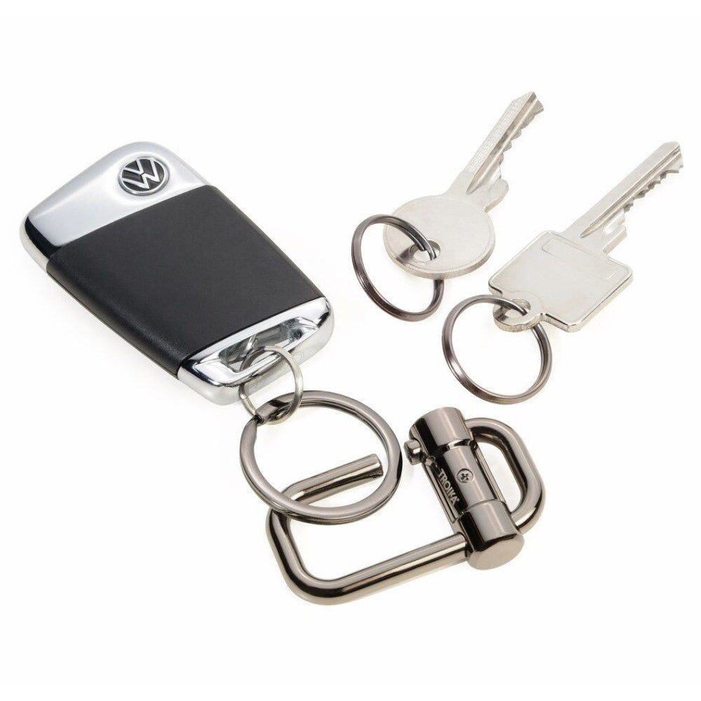 TROIKA Keyring with Quick-Release Slide Lock: 2-Way Key - Grey