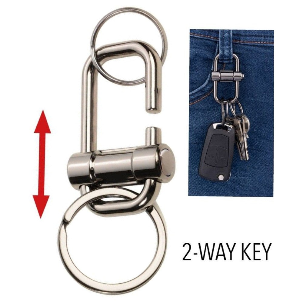 TROIKA Keyring with Quick-Release Slide Lock: 2-Way Key - Grey