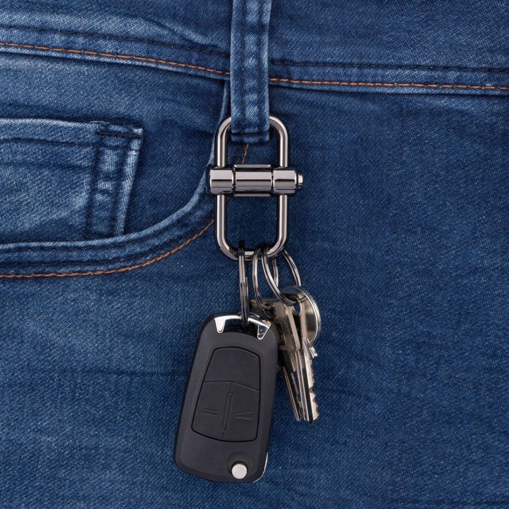 TROIKA Keyring with Quick-Release Slide Lock: 2-Way Key - Grey