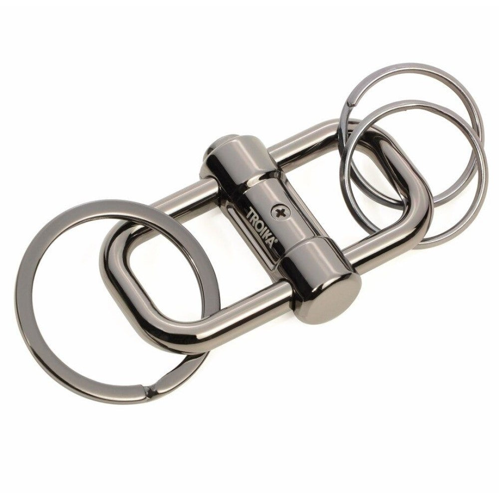 TROIKA Keyring with Quick-Release Slide Lock: 2-Way Key - Grey