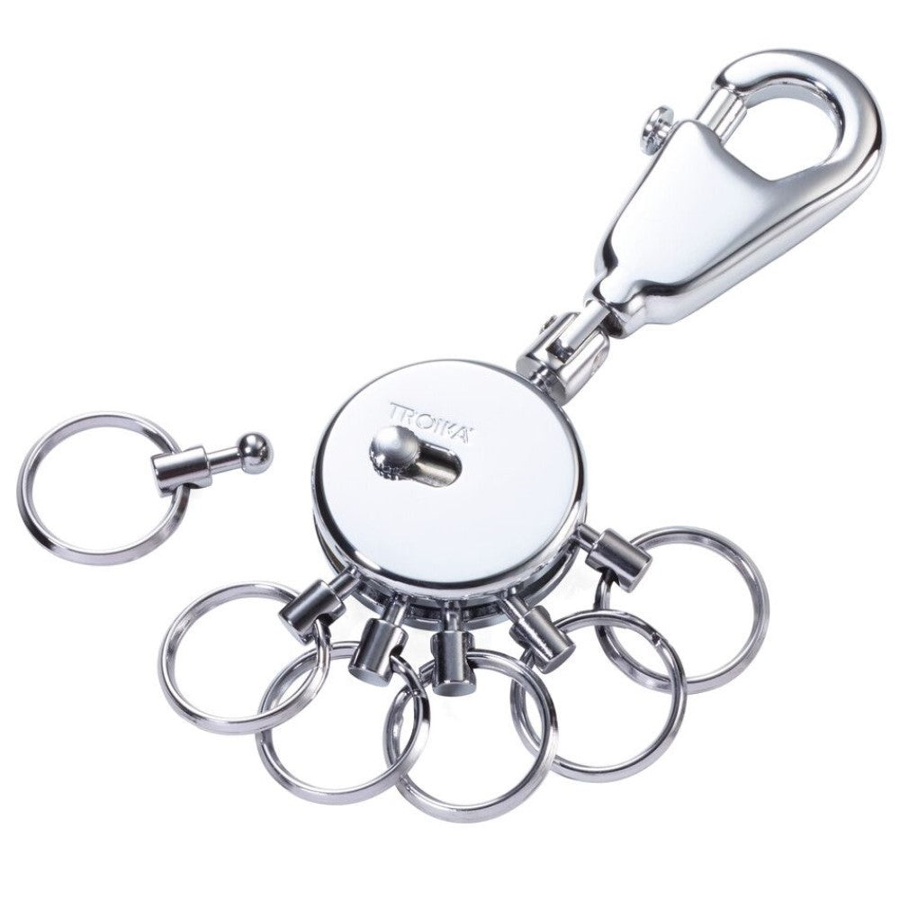 TROIKA Keyring: Carabiner Hook & 6 Easy-Release Key Rings: Yellow, Silver Trend Waves