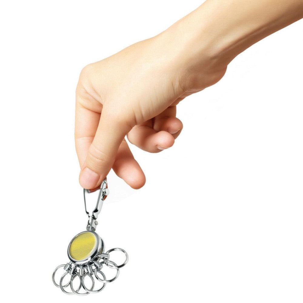 TROIKA Keyring: Carabiner Hook & 6 Easy-Release Key Rings: Yellow, Silver Trend Waves