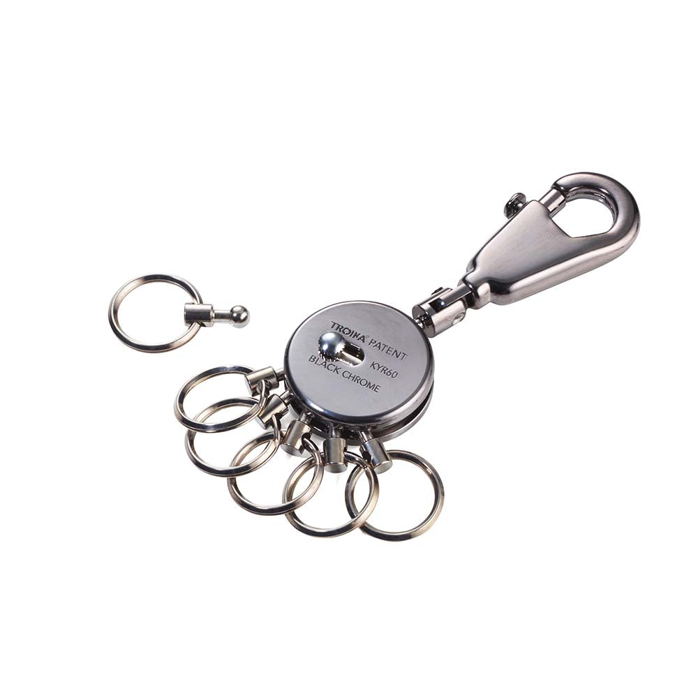 Troika Keyring With Carabiner and 6 Rings - Black Chrome