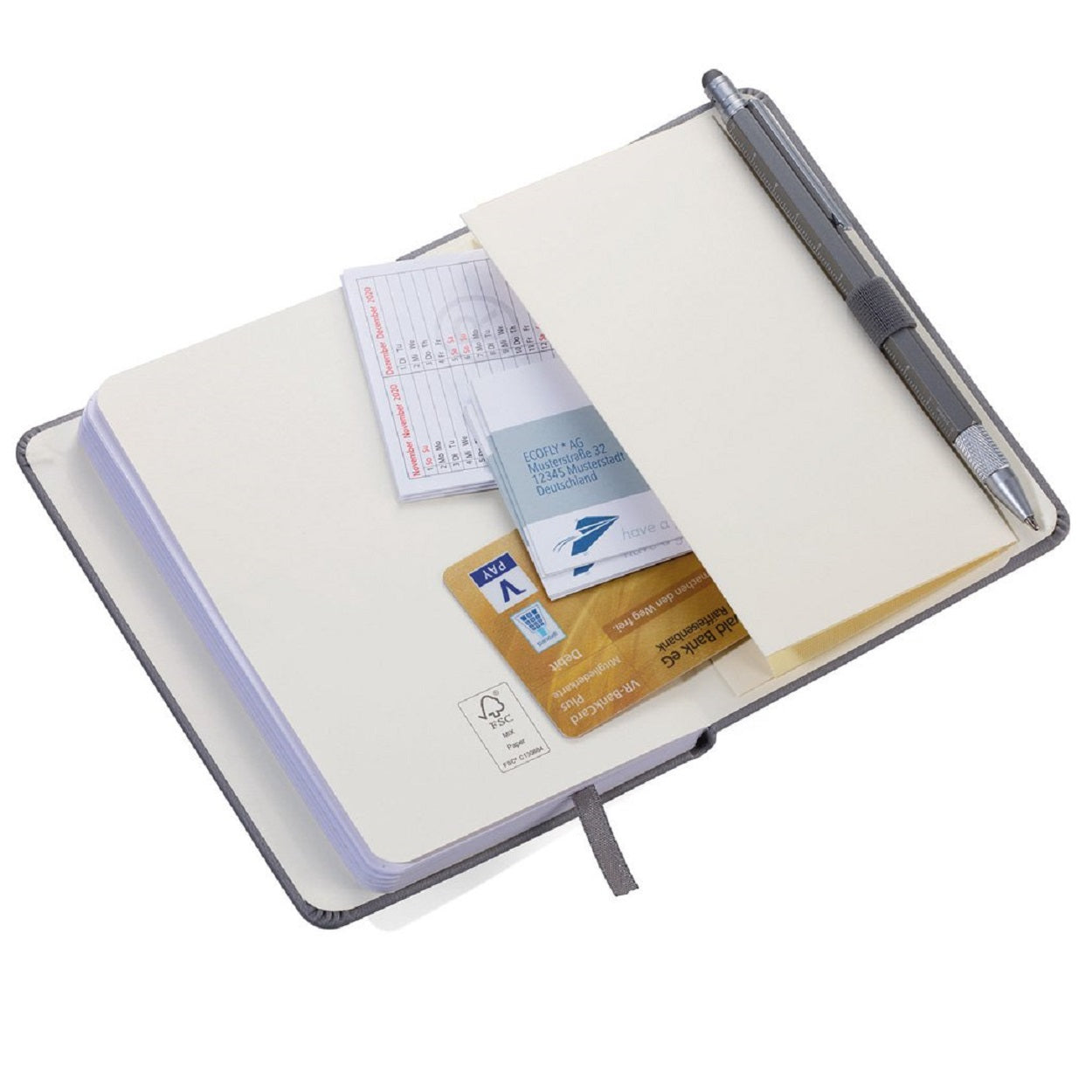 TROIKA Notepad A6 with Slim Multitasking Ballpoint Pen - Grey