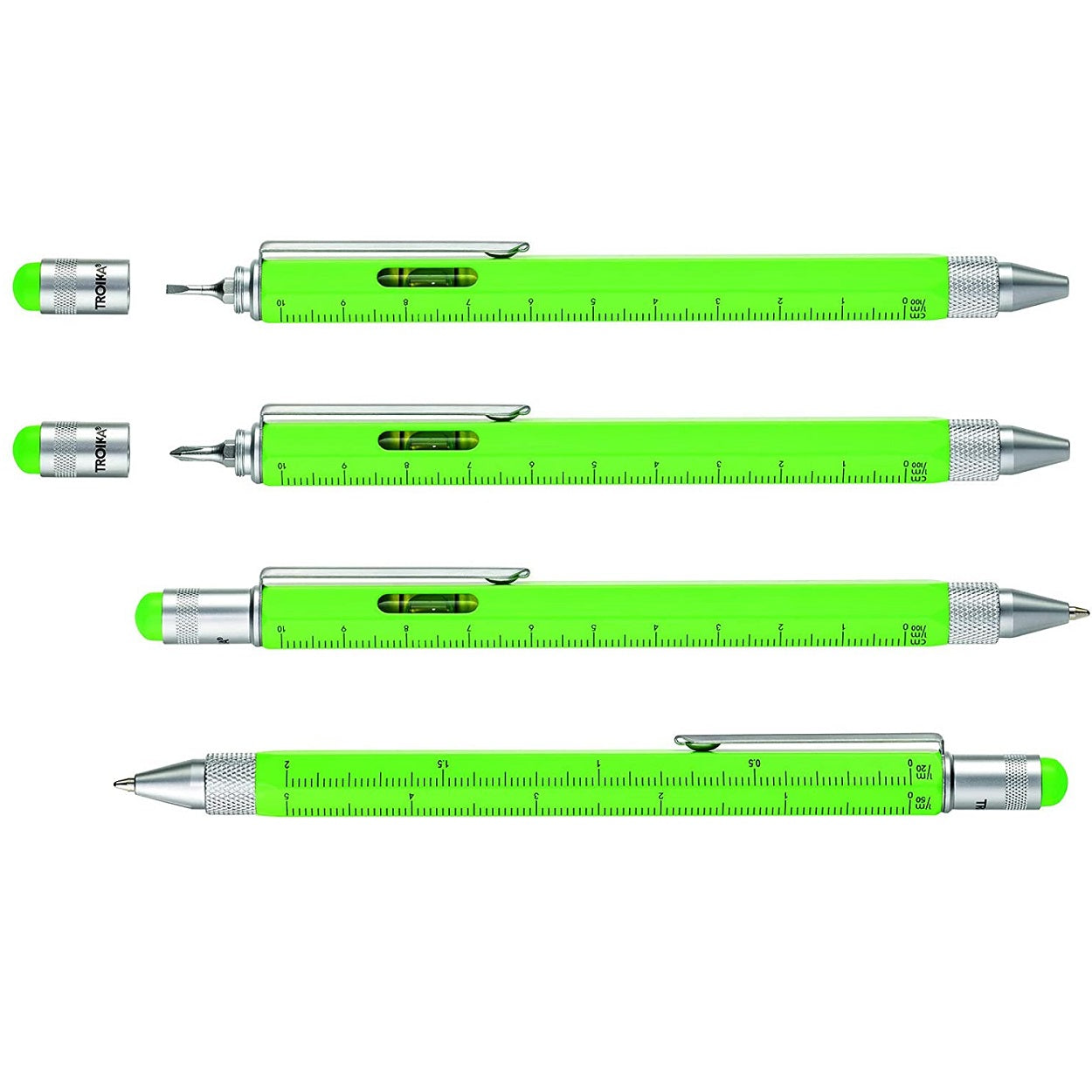 TROIKA Multitasking Ballpoint Pen Mini Tool CONSTRUCTION Neon Green