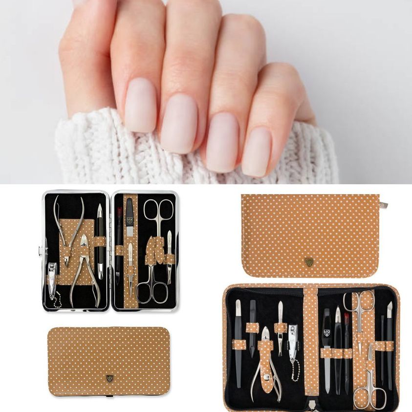 Kellermann Mani/Pedi Set in Beige Case with White Spots 5203MCN-SP 12 Piece