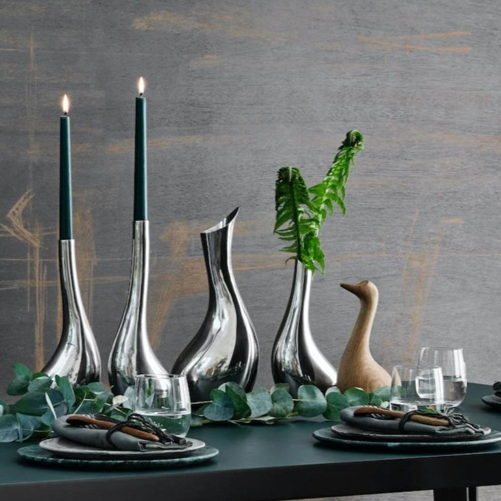 VAGNBYS Vase: Swan Solitaire Vase for a Single Stem: Silver Stainless Steel