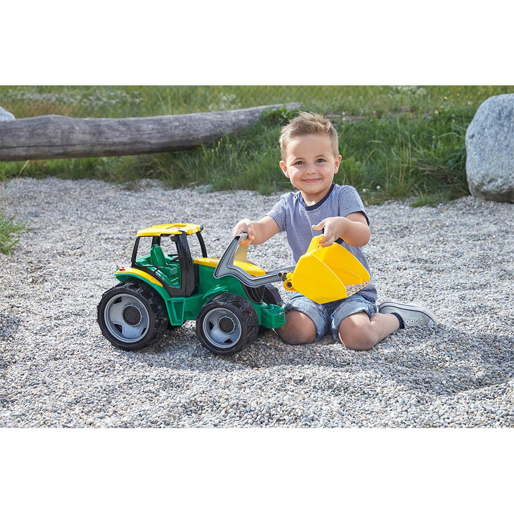 LENA Toy Tractor with Front Loader XL GIGA TRUCK Green/Yellow 62cm