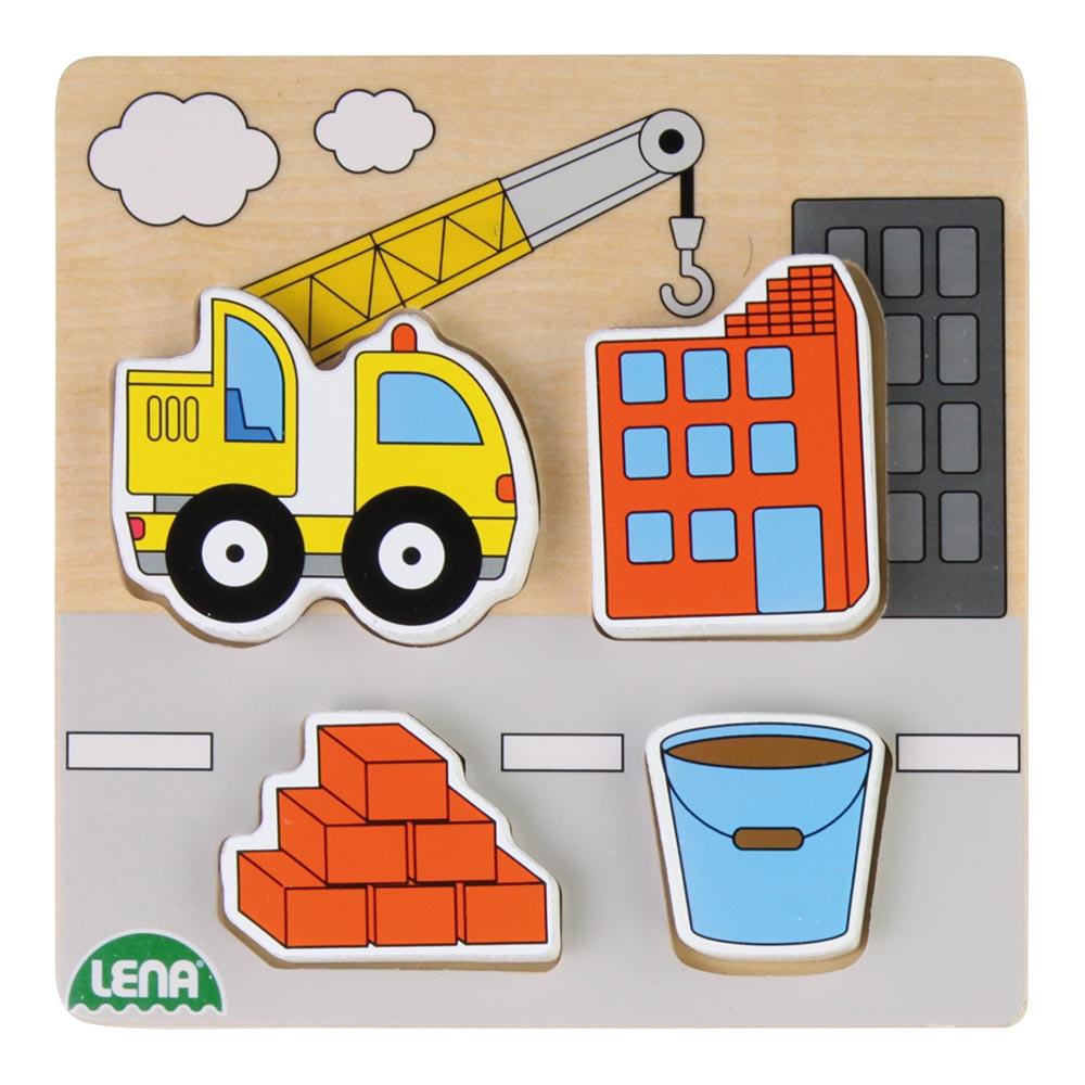 LENA Wooden Puzzle for Children 18 Months Up: Construction Site Crane